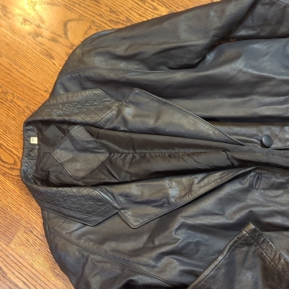 Preston & York vtg long sleek soft black leather Matrix witchy trench coat sz L - Picture 8 of 13